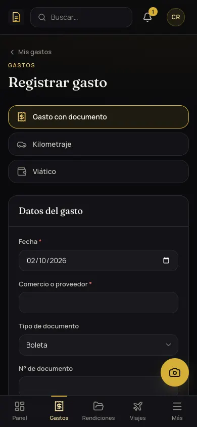 Registro de gasto en el celular
